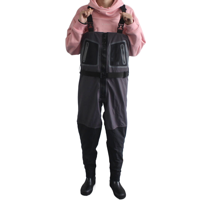 3 Layer Waterproof Wading Pants with Neoprene Boots Waist Chest Fly Fishing Waders Fishing Waders Hunting Suit