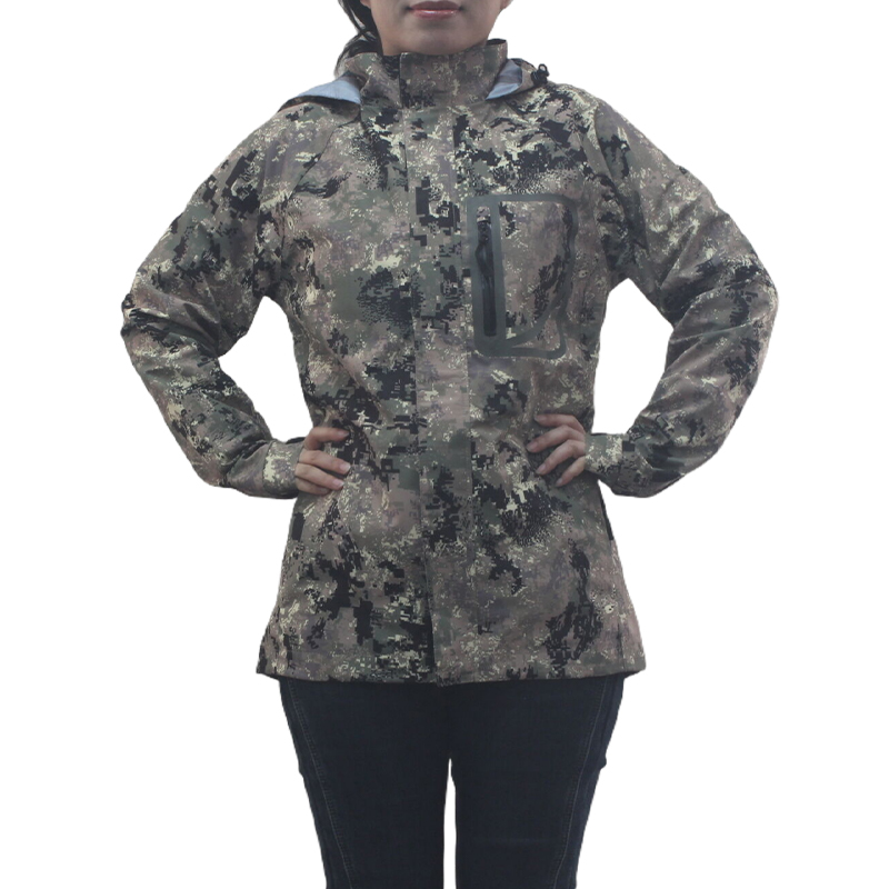 woman camouflage three-layer breathable windproof waterproof jacket with YKK zipper